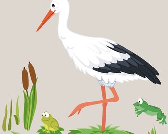 Wall decal stork with frogs nursery