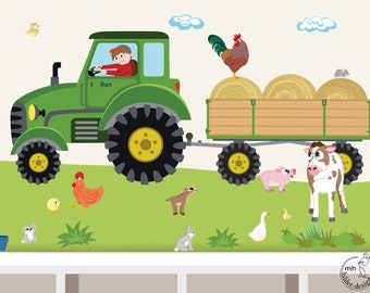 Wall Decal "Tractor with trailer MAXI" nursery Baby Room Wall Stickers Wall Decals farmer farm