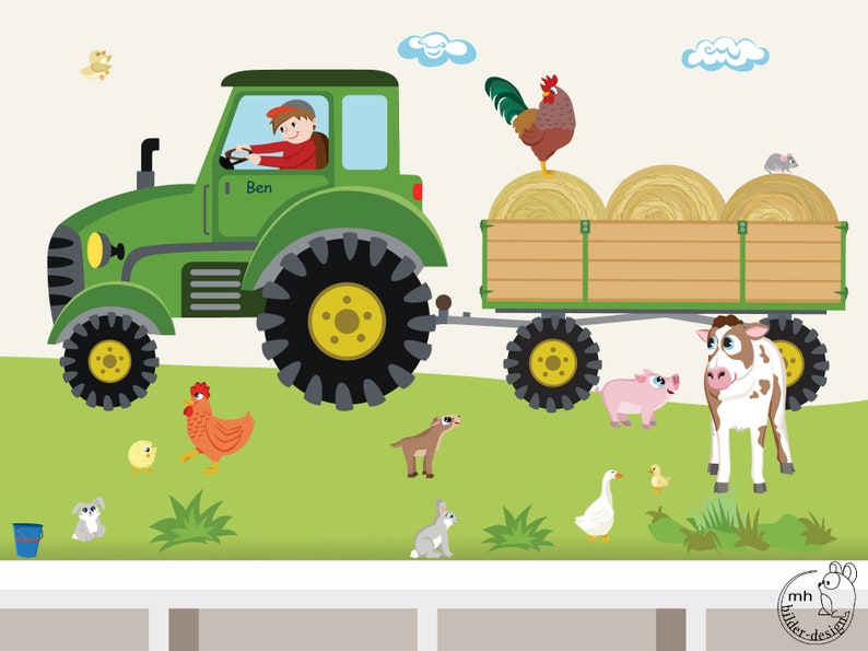 Wall Decal Tractor with trailer MAXI nursery Baby Room Wall Stickers Wall Decals farmer farm image 1