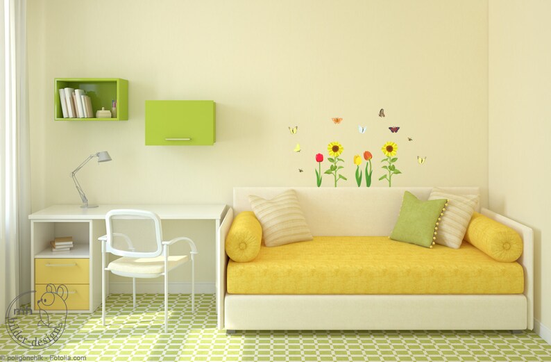 Wall Decal Flowers, butterflies, bee nursery baby children's room decorations for wall sticker image 4