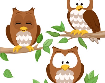 Wall decal "owls on branch" wall sticker nursary wood forest animals woodland