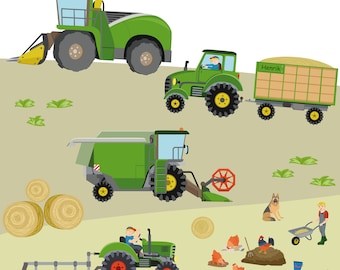 Wall Decal "agriculture set" customizable agricultural machines nursery Baby Room Wall Stickers Wall Decals farmer