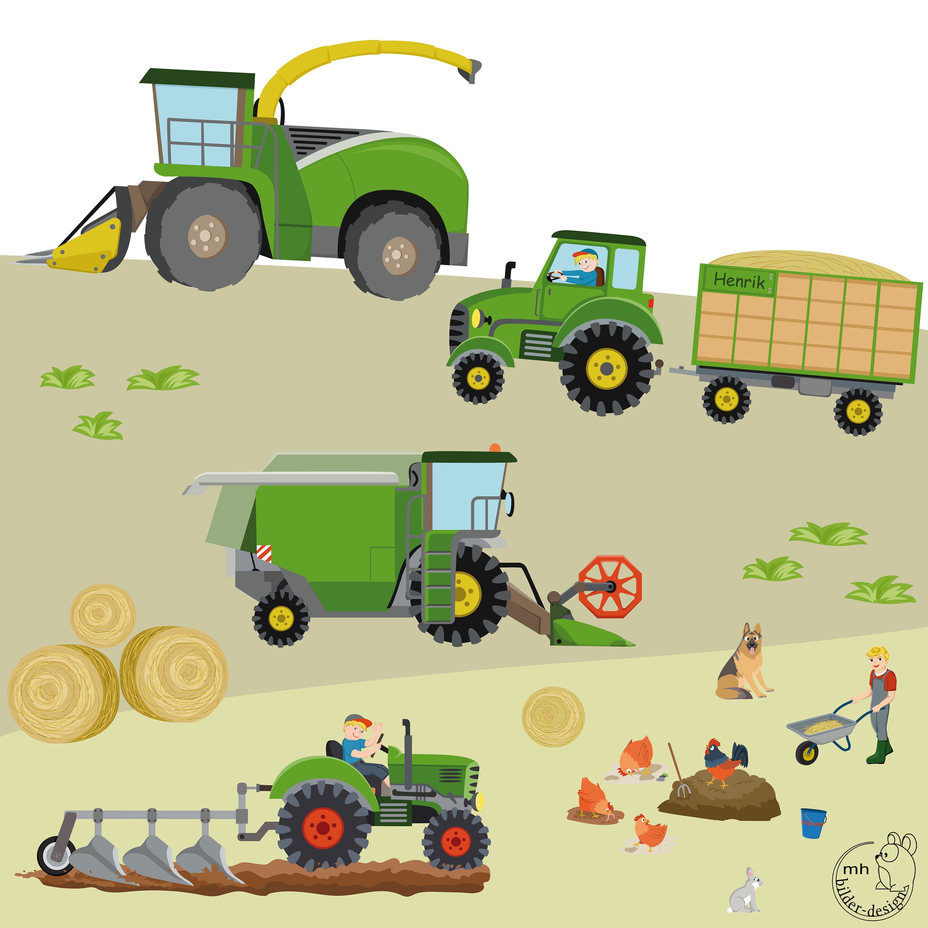 Traktor mit Egge für Kinder' Sticker