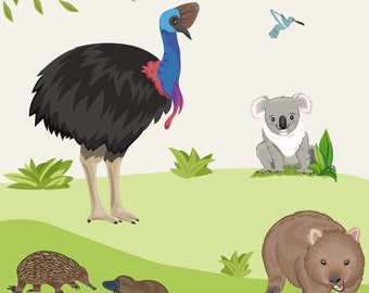 Wall decal "Australia I." Cassowary Wombat coala animals wall sticker