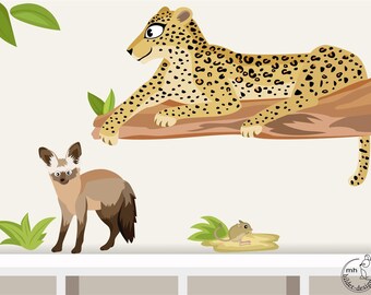 Wandtattoo "Leopard und Löffelhund" und Wüstenspringmaus Welttiere Serie  Wandsticker Babyzimmer Kinderzimmer Baby Kinder