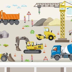 Tatouage mural "Chantier SET LITTLE" personnalisable texte souhaité autocollant mural avec nom autocollant mural bulldozer pelle benne grue chambre d'enfant