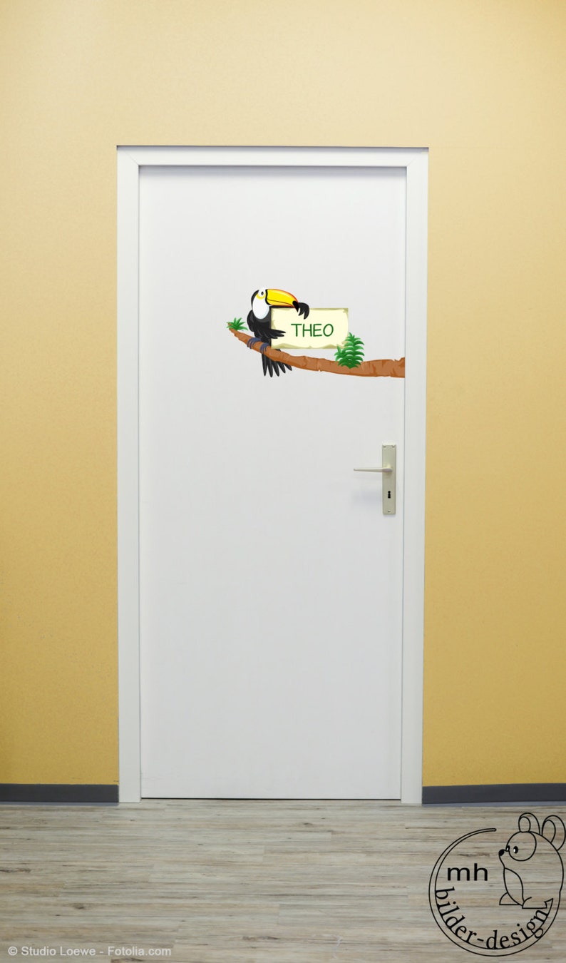 Wall decal toucan door sign name tag