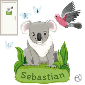 wall decal Koala bear door sign with galah butterflies wall sticker for nursary australien image 1