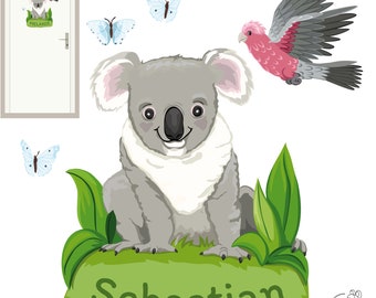 Wandtattoo "Koala Türschild" rosakakadu Koalabär Wandsticker Kinderzimmer Kinderdeko Wanddeko Babyzimmer Wandsticker