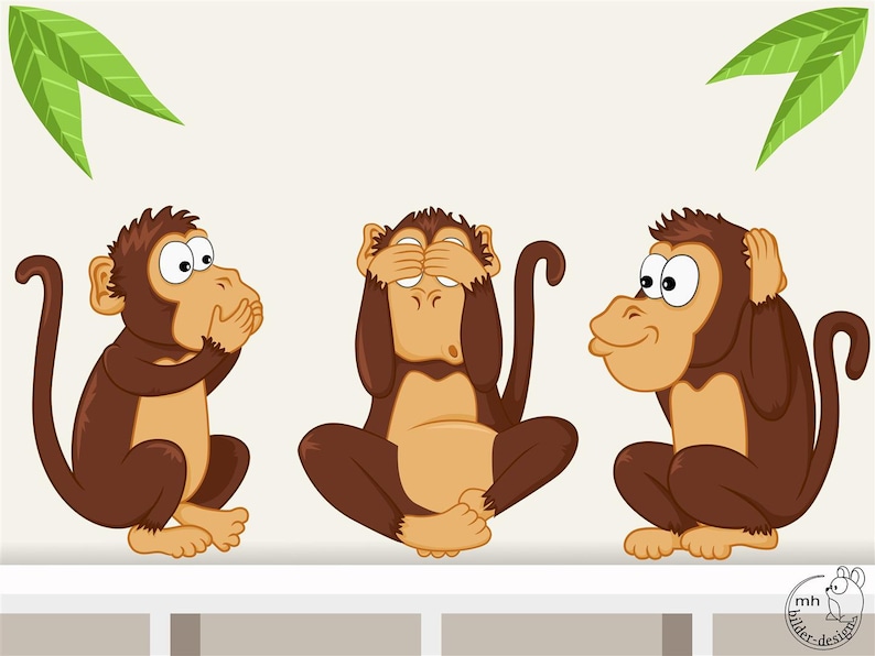 Wandtattoo Die drei Affen Wandaufkleber für das | Etsy