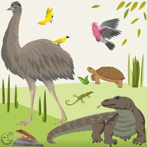 Wall sticker &quot;Australia II.&quot; Monitor lizard Emu animals wall sticker wall decal baby room children&#39;s room children world animals