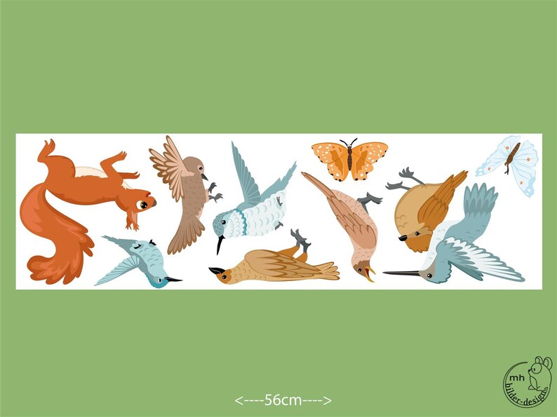 Wall Decal SET 7 Birds with squirrel wall sticker with color choice for nursery baby children's room decorations image 2