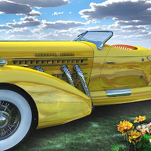 Pebble Beach 18, Hole 18 at Pebble Beach reflected in Car , Digital print - 8.5&quot; X 11&quot;, Great Gatsby Car, Signed by Artist Mark Watts