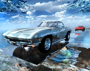 Runway 65, Digital print - 8.5" X 11", Home Decor, Corvette Art, Signed by Artist Mark Watts