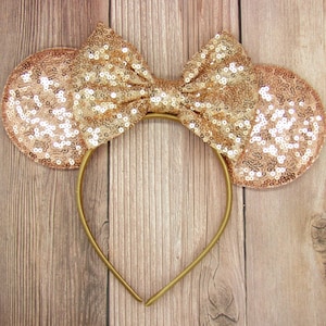 Rose Gold sequin mouse ears, Choose your bow color, Minnie Mouse ears