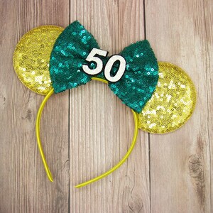 50. Geburtstag Minnie Maus Ohren, Passen Sie Ohr und Schleife Farbe, Geburtstag Ohren