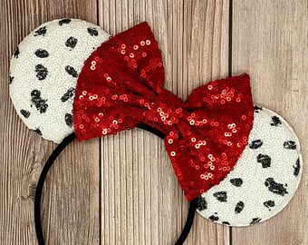 Dalmatian Minnie Ears Headband: Red Sequin Bow, Magical  display picture 3