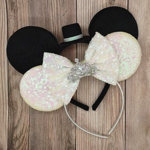 Bride and Groom ears, Bride crown and Groom Top Hat, Bride ear bow color choice, Disney Weddings
