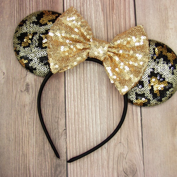 Cheetah print sequin mouse ears, Choose your bow color, Minnie Mouse ears, Jungle Cruise, Animal Kingdom