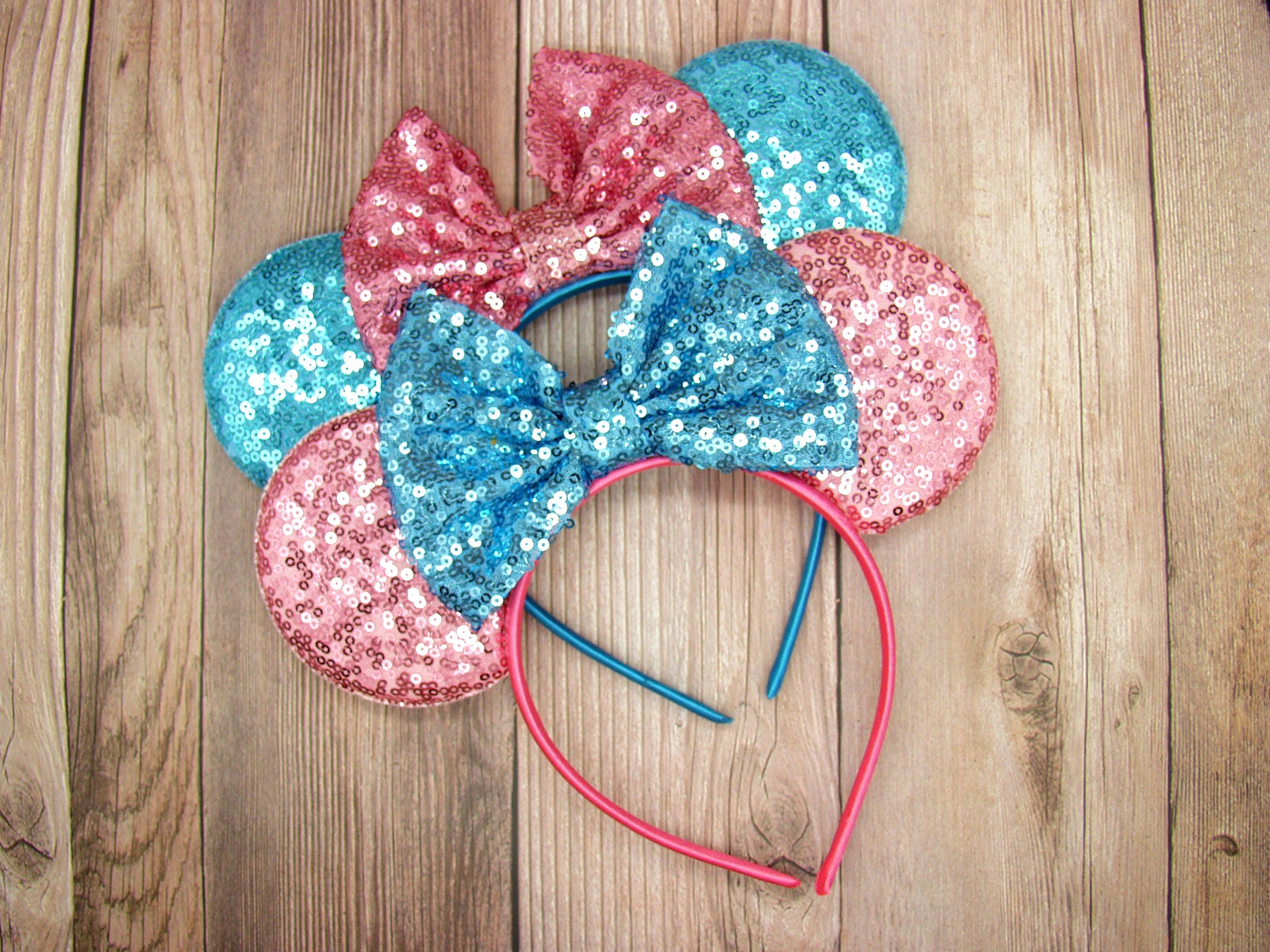 Disney Pink and Blue Sequin Minnie Ears Mickey Ears - Confetti Birthday Mickey Ears – Little Ears  main image 2