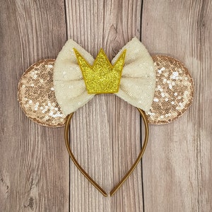 Prinzessin Crown Mauseohren, Gold Glitter Krone, Prinzessinnenohren, Geburtstagsohren, Roségold Minnie-Mausohren