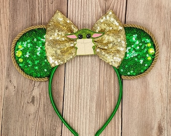 Grogu Mickey Mouse ears, Star Wars character inspired, Movie mouse ears, Baby Grogu, Mandalorian The Child