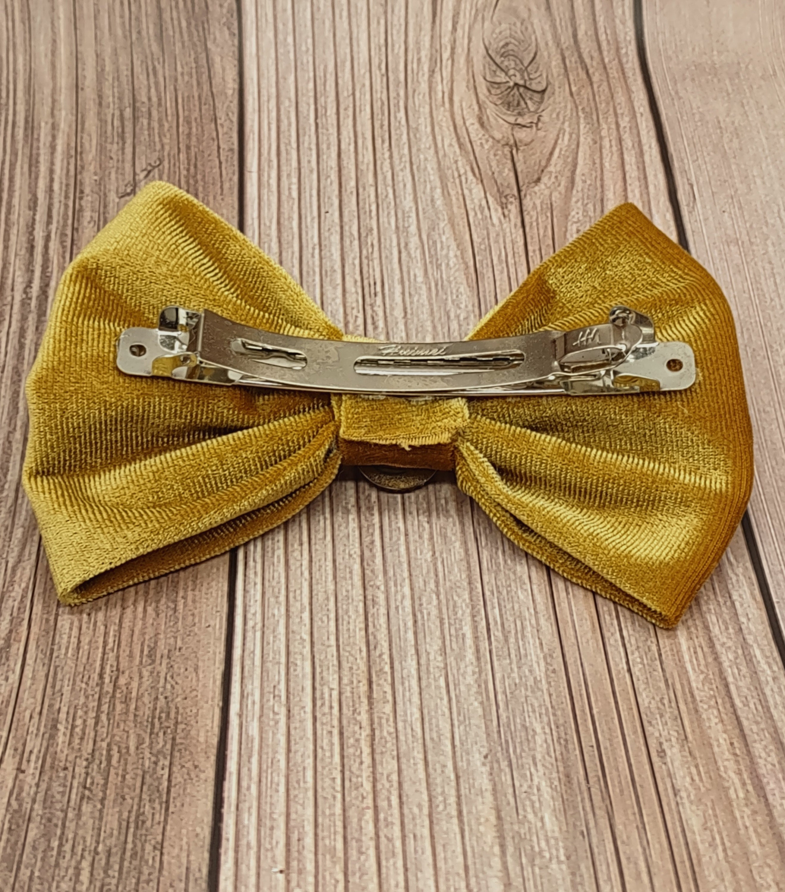 Velvet Gold Bow With Gold Rhinestone Mickey Mouse Center  display picture 2
