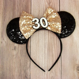 30th Birthday Minnie Mouse Ears, Customize ear and bow color, Birthday Ears