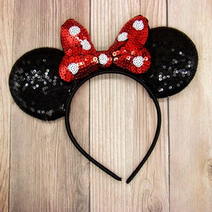 Puffy Red Polka Dot sequin bow mouse ears, Minnie Mouse ears