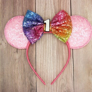 1st Birthday Minnie Mouse Ears, Customize ear and bow color, Birthday Ears