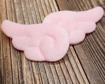 Angel wings hair clips, velvet pale pink wing, kawaii hair clip