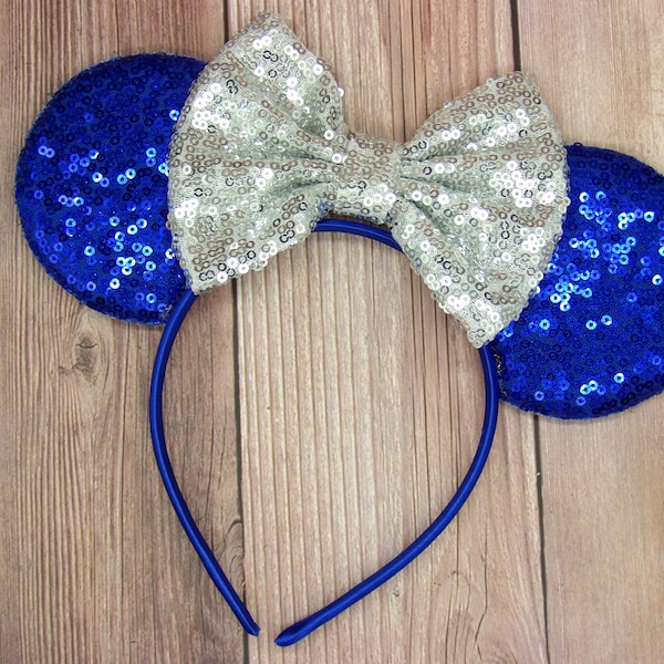 Royal Blue sequin mouse ears, Choose your bow color, Minnie Mouse ears