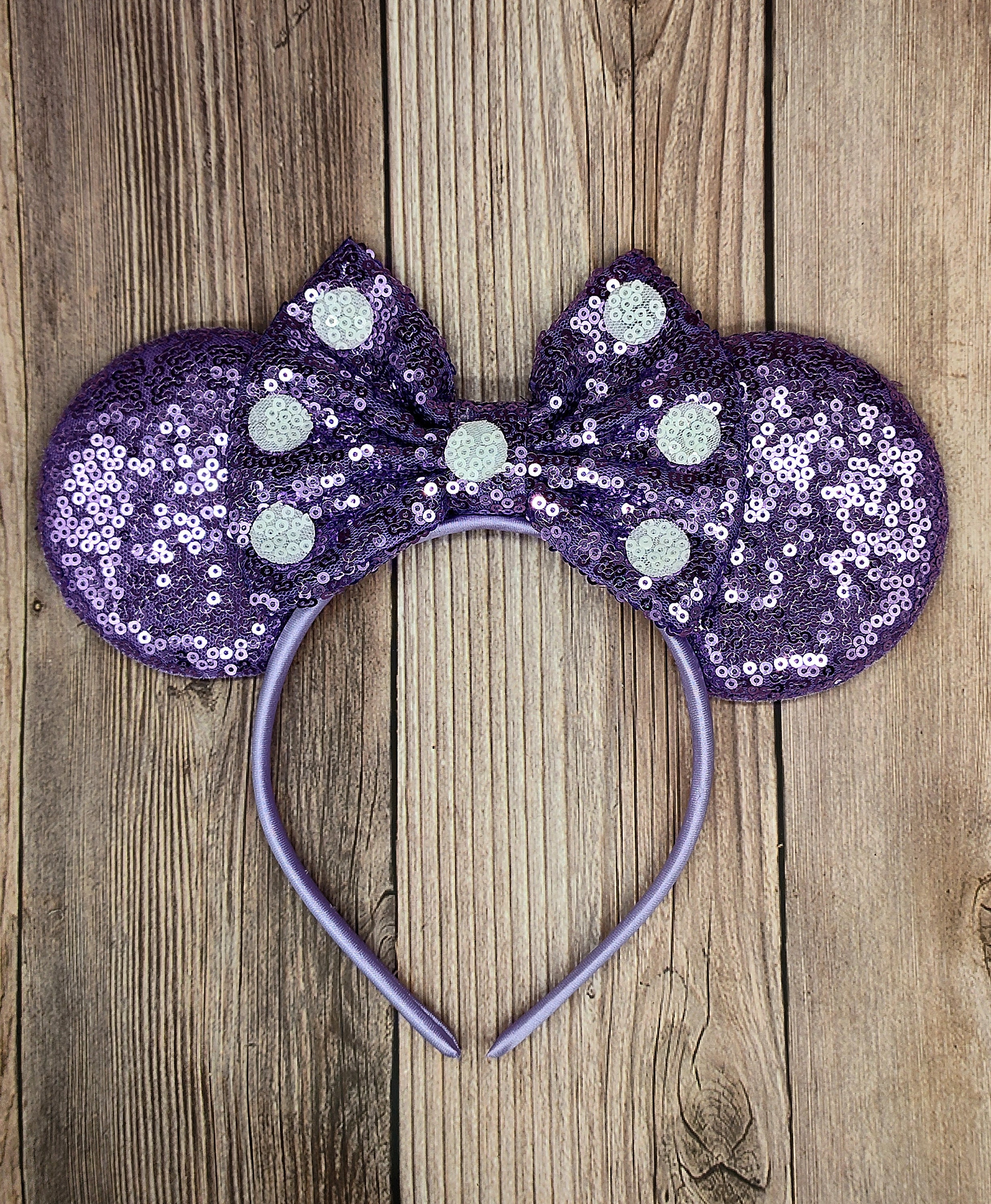 Disney Lavender Bow & Silver Glitter Minnie Ear Headband Sequin Minnie Mouse Ears In Disney Hats (1968-Now) for sale  main image 3