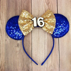 16th Birthday Minnie Mouse Ears, Customize ear and bow color, Birthday Ears