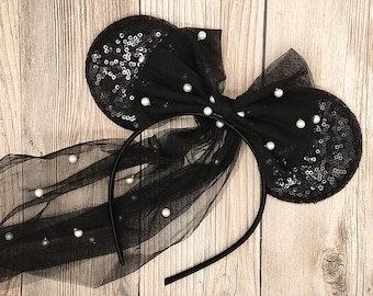 Black Bride mouse ears, Bachelorette Party, Wedding and Honeymoon Minnie Mouse ears, Gothic Bride