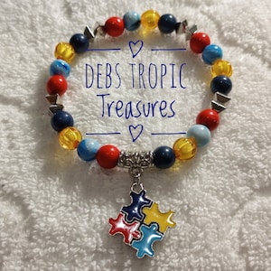 Autism Awareness Bead Bracelet with Puzzle Charm