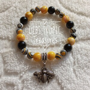 Bead Bracelet Stretch Elastic - Bumble Bee Charm Beaded Child Bracelet