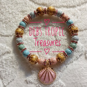 Seashell Bead Bracelet Stretch Elastic Fancy Beautiful Nautical Shell Charm Beaded Bracelet