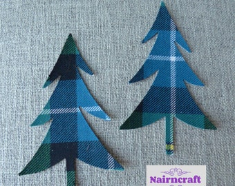 Wonky Trees Applique Patch in Green Tartan Plaid Wool Fabric. They are Cut Out Iron On Sew On. Use for Embellishment  Decoration Ornaments
