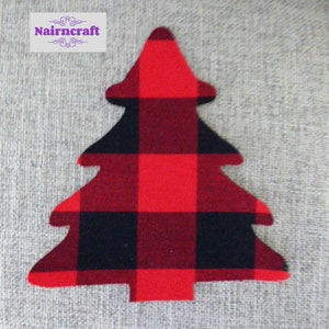 Buffalo Plaid Fir Tree Applique Patch in Red Lumberjack Flannel Cotton Flannel Fabric. Cut Out Iron On or Sew On Embellishment Decoration image 3