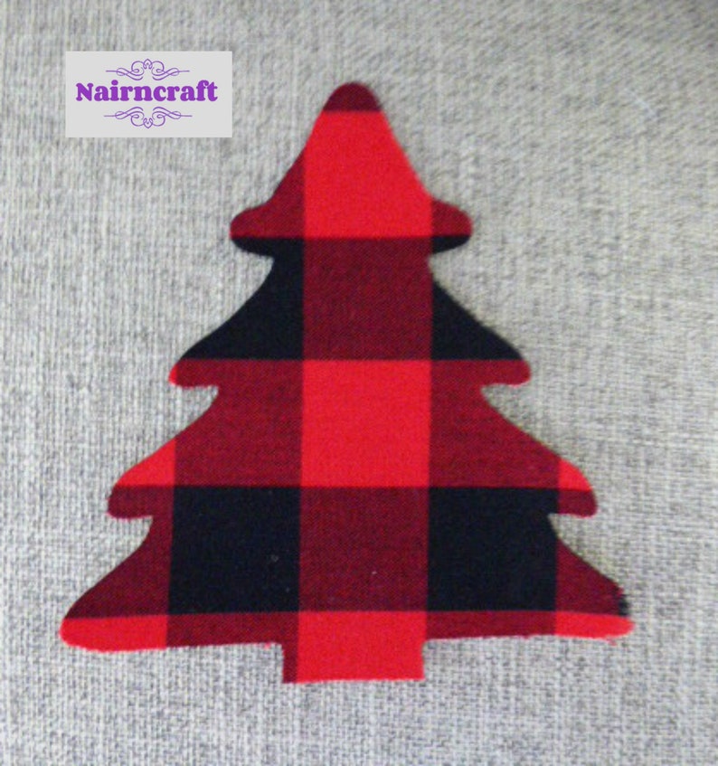 Buffalo Plaid Fir Tree Applique Patch in Red Lumberjack Flannel Cotton Flannel Fabric. Cut Out Iron On or Sew On Embellishment Decoration image 3