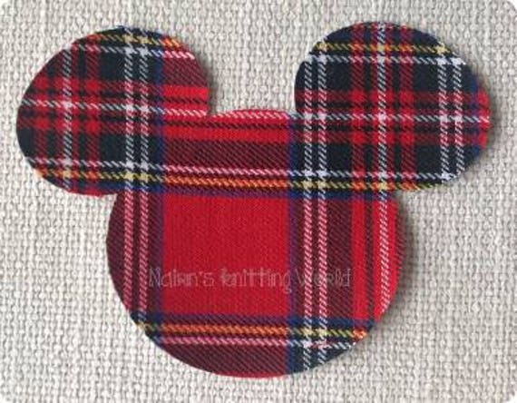 Mickey Mouse Head Applique Patch is Red Tartan Plaid Check Cotton Fabric, Cut Out Sew On Or Iron On Motif, Embellishments or Decorations Il_570xn