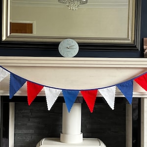 Ready to post. Patriotic Bunting Mantle Garland  Independence Day 4th of July London British Tea Party Garden Party  Red, White & Blue