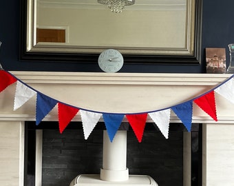 Ready to post Bunting Mantle Garland British Tea Party Garden Party Street Party Festival Flags London Party Décor Red, White & Blue