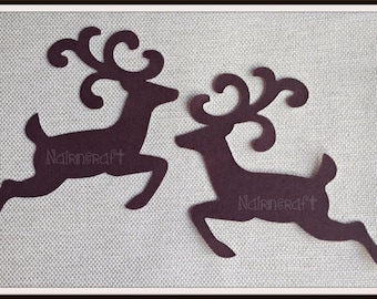 Stag  Buck Reindeer  Running Deer  Dark Brown  Fabric  Applique  Decoration  Scottish  Christmas  Cut Out   Iron On Sew On  Embellishments