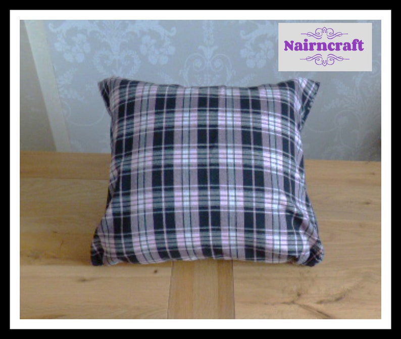 Tartan Pillow Farmhouse Pillow Cover in Black and Pink Tartan Plaid use as Cabin Decor image 4