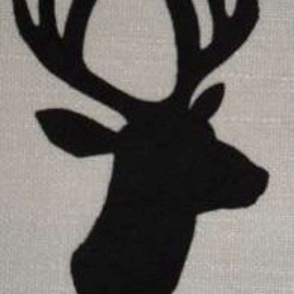 Applique  Patch  Stag Head  Deer Head  Buck Head  Black  Scottish  Fabric  Fine  Wool  Cut Out  Iron On  Sew On  Embellishment  Decoration
