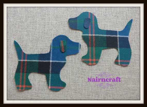 Dog Applique Patches Ready Cut in Green Tartan Wool Fabric. Iron On Sew On Dog Motif Decorations or Embellishments Il_570xn