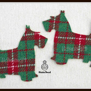 Scottie Dog West Highland Terrier Applique Patch in Green Check Harris Tweed Cut Out Iron On Sew On Use as a Motif Embellishment Decoration