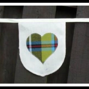 Wedding Bunting Tartan Bunting. Handmade Retro Style Tartan Heart Garland. Appliqued Fabric Birthday Banner. Photo Prop Party Decoration image 5